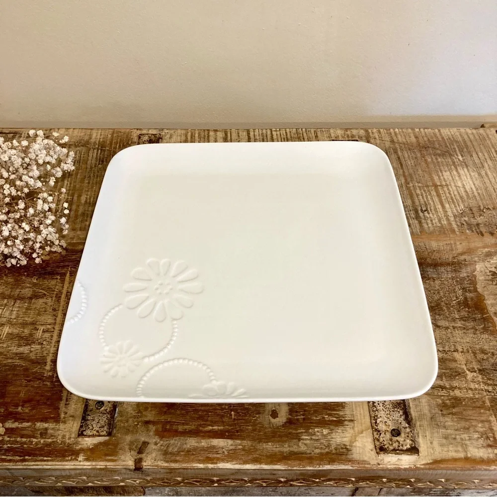 Princess House White Porcelain Serving Platter Marissa Square Oven Safe Tray